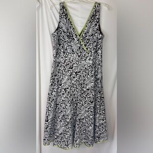 Robbie Bee Fit & Flare Midi Dress Brown/White Floral Green Trim Plus Size 22W